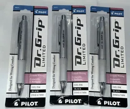 Lot of 3 Pilot Dr Grip Limited Gel G2 Rollerball Pen 0.7mm Fine Point Black Ink