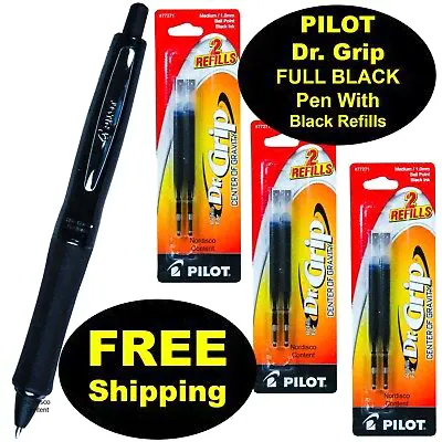 Pilot Dr. Grip FULL BLACK Pen With Black Ink Refills 1.0mm Medium Point-0